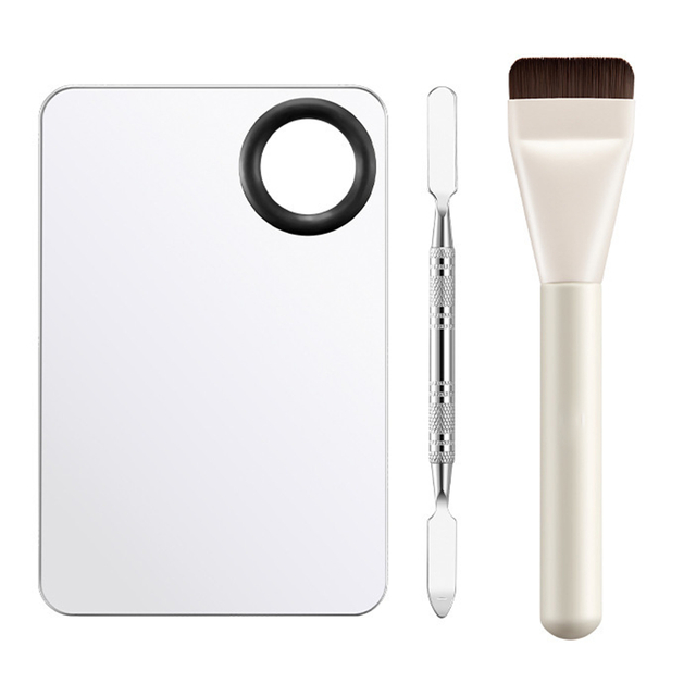 3 Piece Makeup Tool Set with Mixing Palette Spatula And Brush
