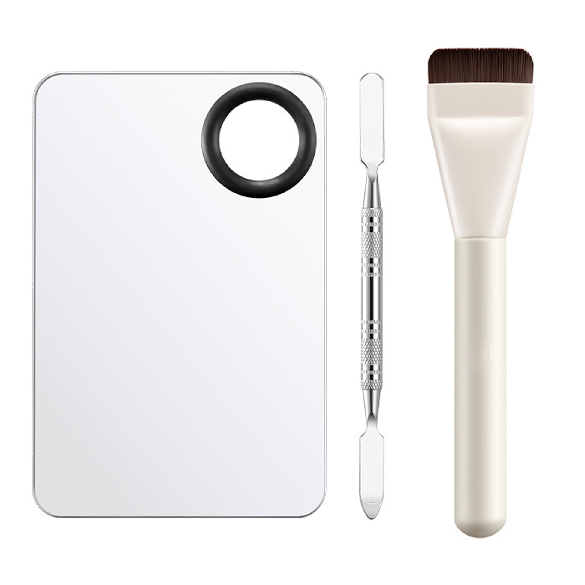 3 Piece Makeup Tool Set with Mixing Palette Spatula And Brush