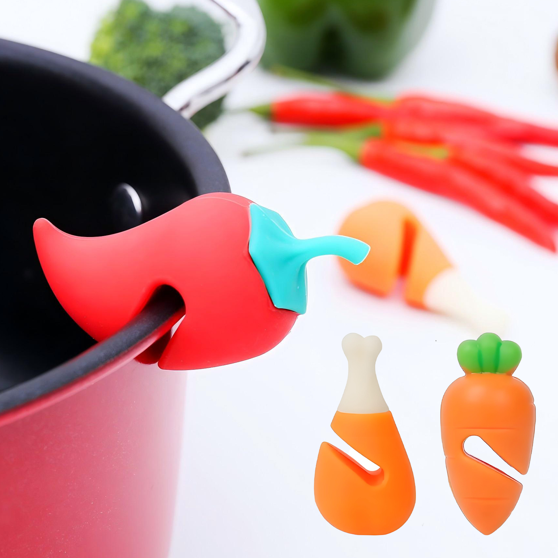 3 Pcs Cute Vegetable Shaped Silicone Pot Lid Holders