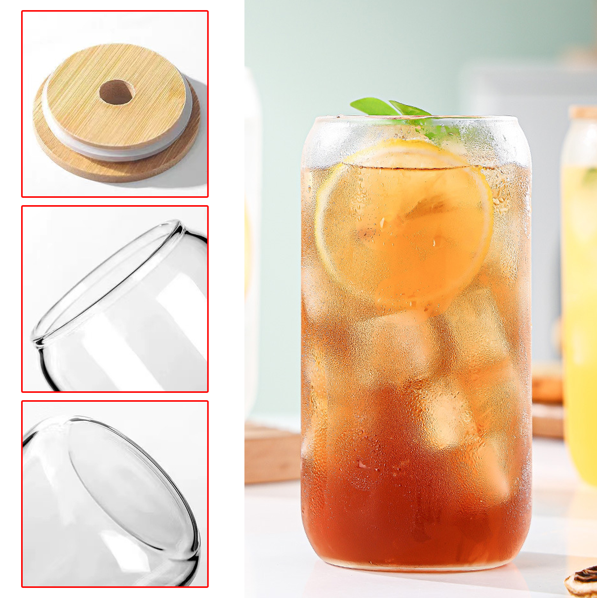 500ML Glass Drinking Cup with Bamboo Lid and Straw