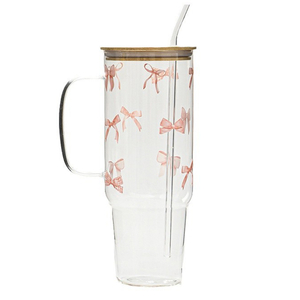 Bow - Patterned Glass Tumbler with Lid and Straw