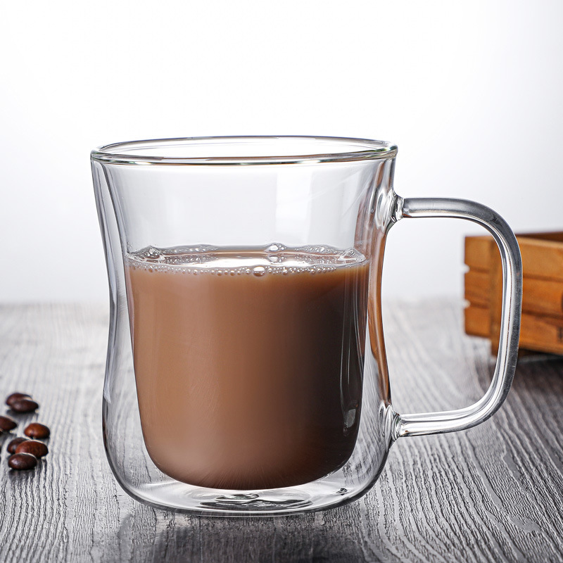 230ml350ml450ml Double Walled Glass Coffee Mug with Handle