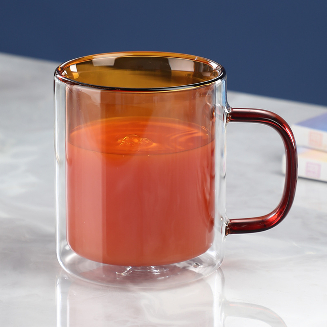 250ml/350ml Double Walled Colored Glass Mug with Handle