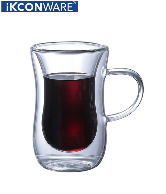 Double - Walled Glass Mug with Curved Design and Handle