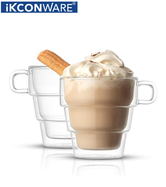 500ml Double Walled Glass Mug with Handle