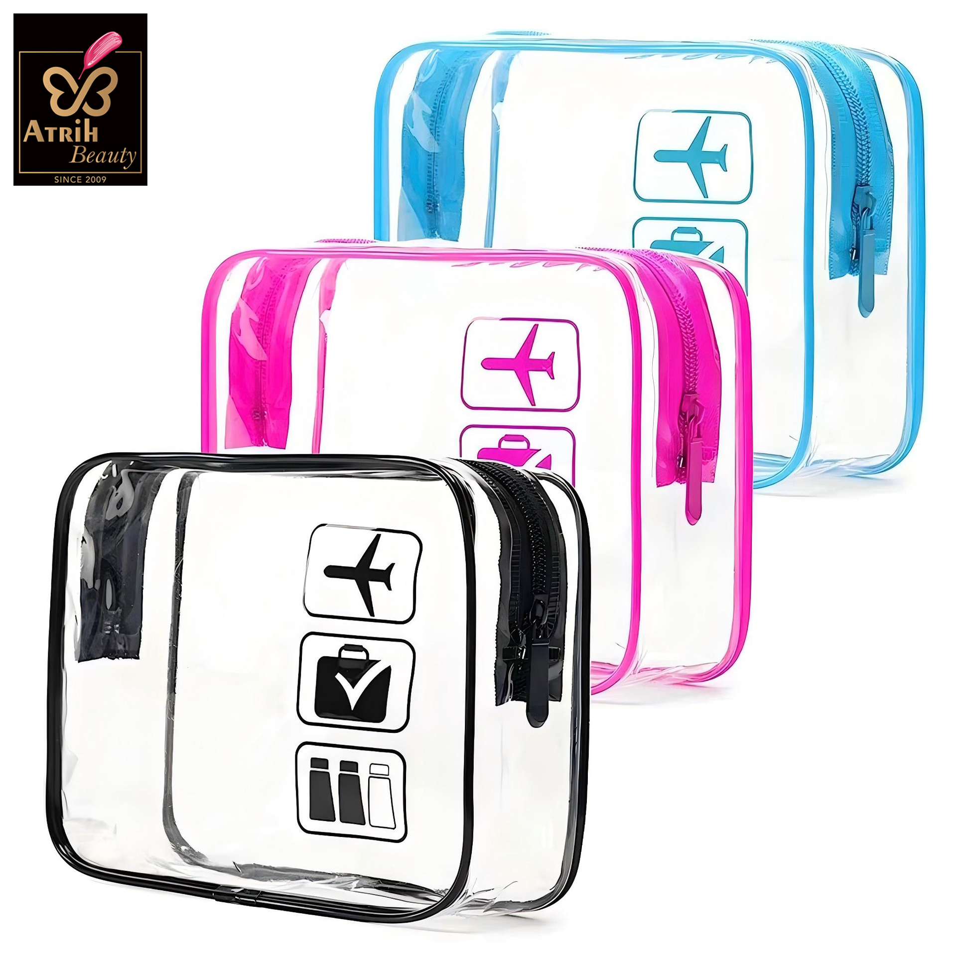 Transparent Travel Themed Zipper Pouches 