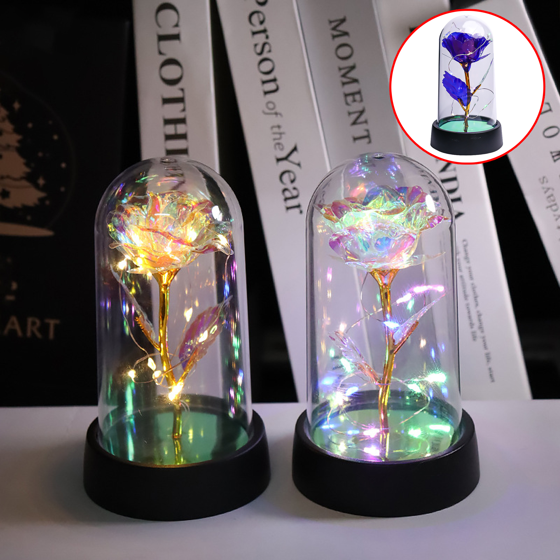 Enchanted Blue Rose in Glass Dome with LED Lights