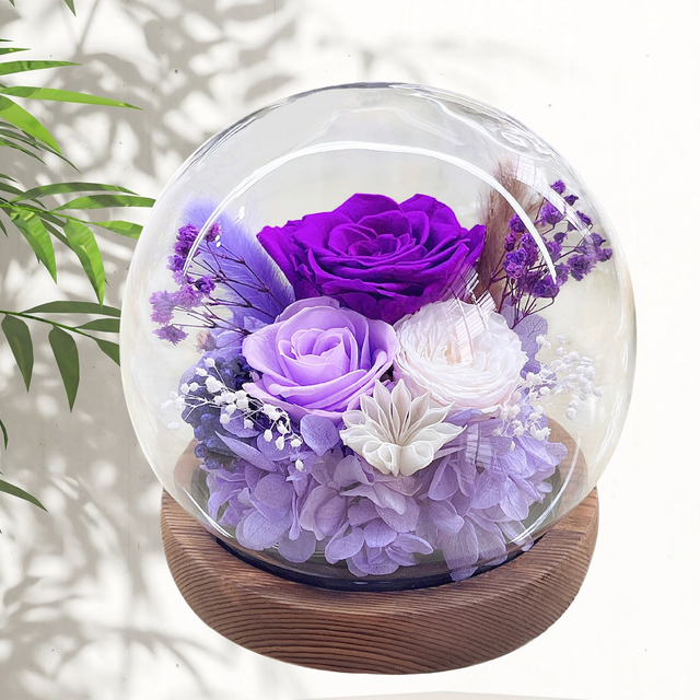 Preserved Flower Dome with Wooden Base