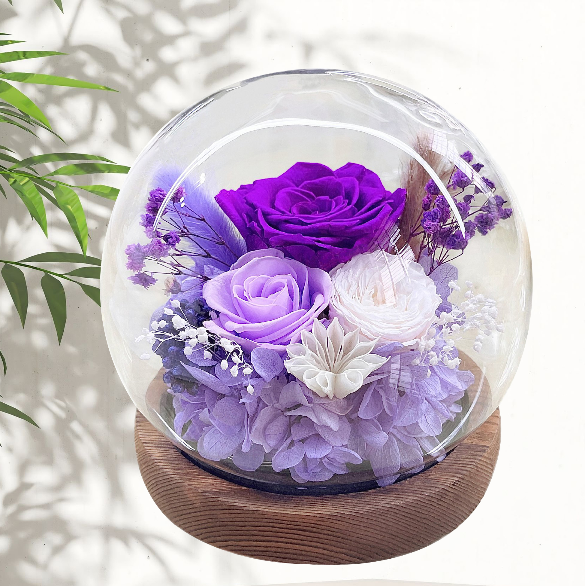 Preserved Flower Dome with Wooden Base