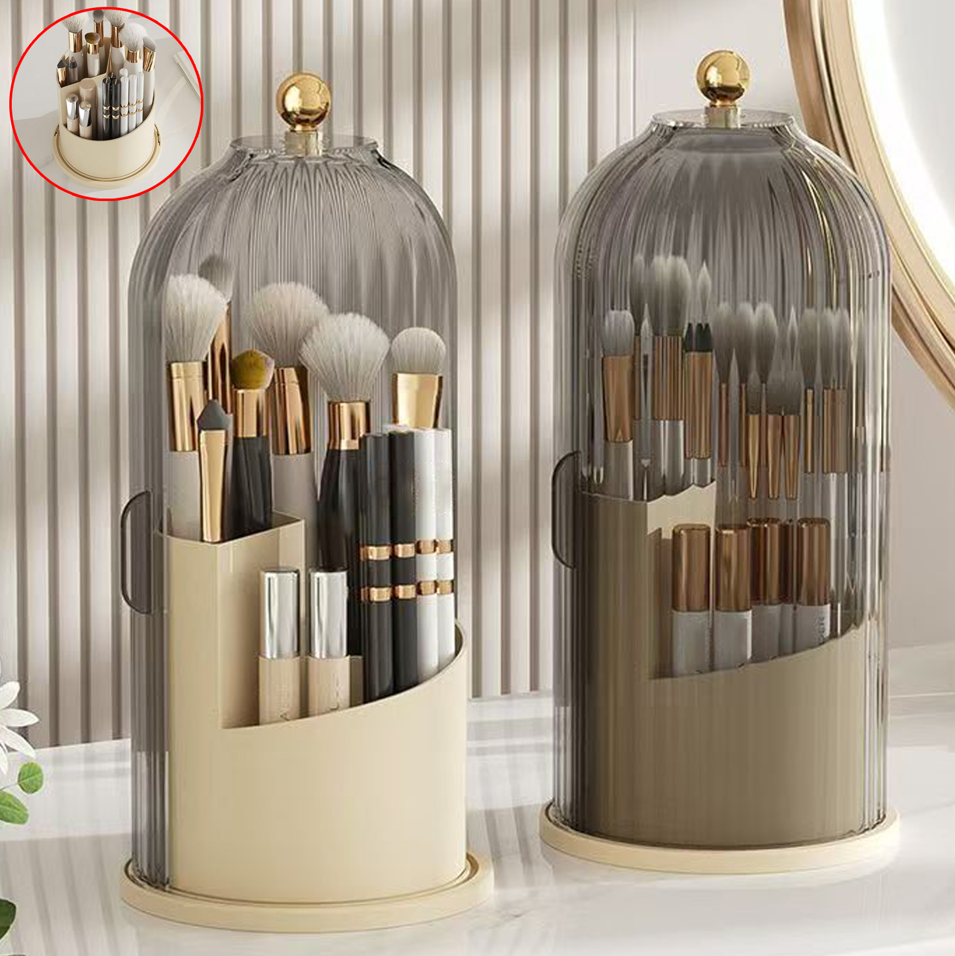 Rotating Makeup Brush Holder with Cover