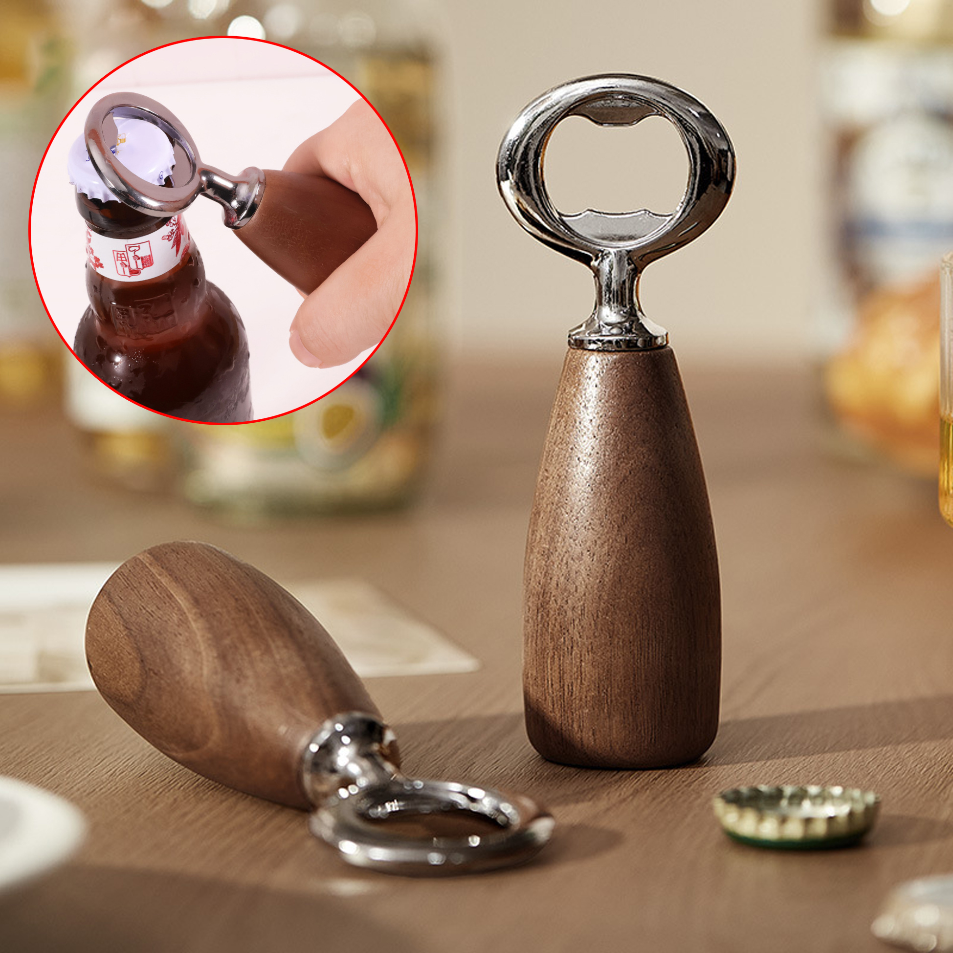 Rubber Wood Handled Bottle Opener