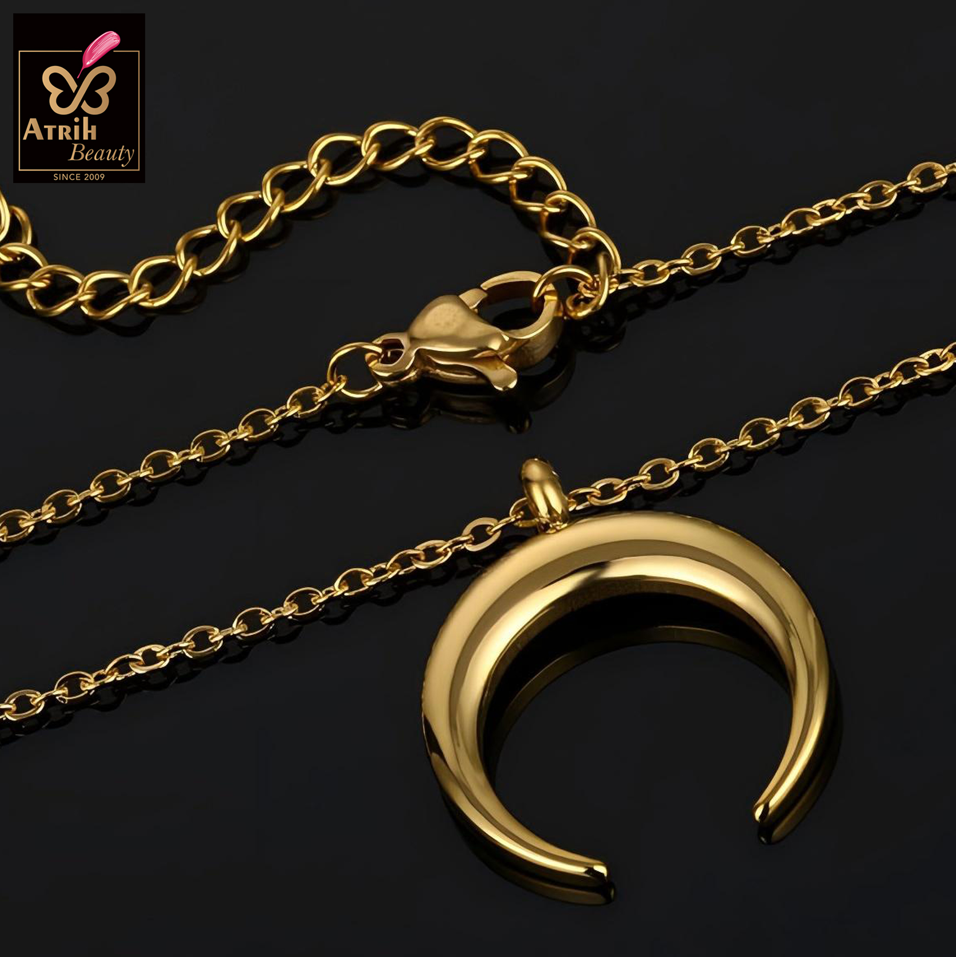  Gold Plated Crescent Moon Pendant Necklace