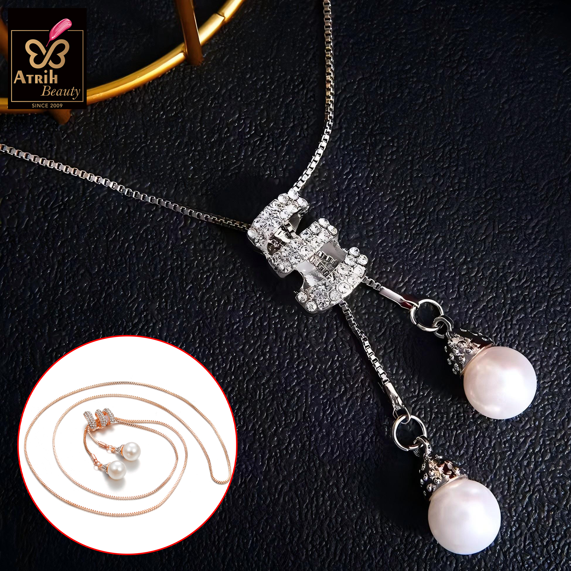 Double Pearl Drop Necklace