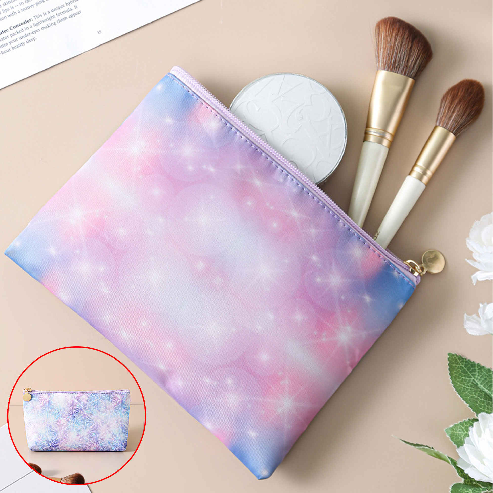 Mermaid Scales Printed Zipper Makeup Pouch