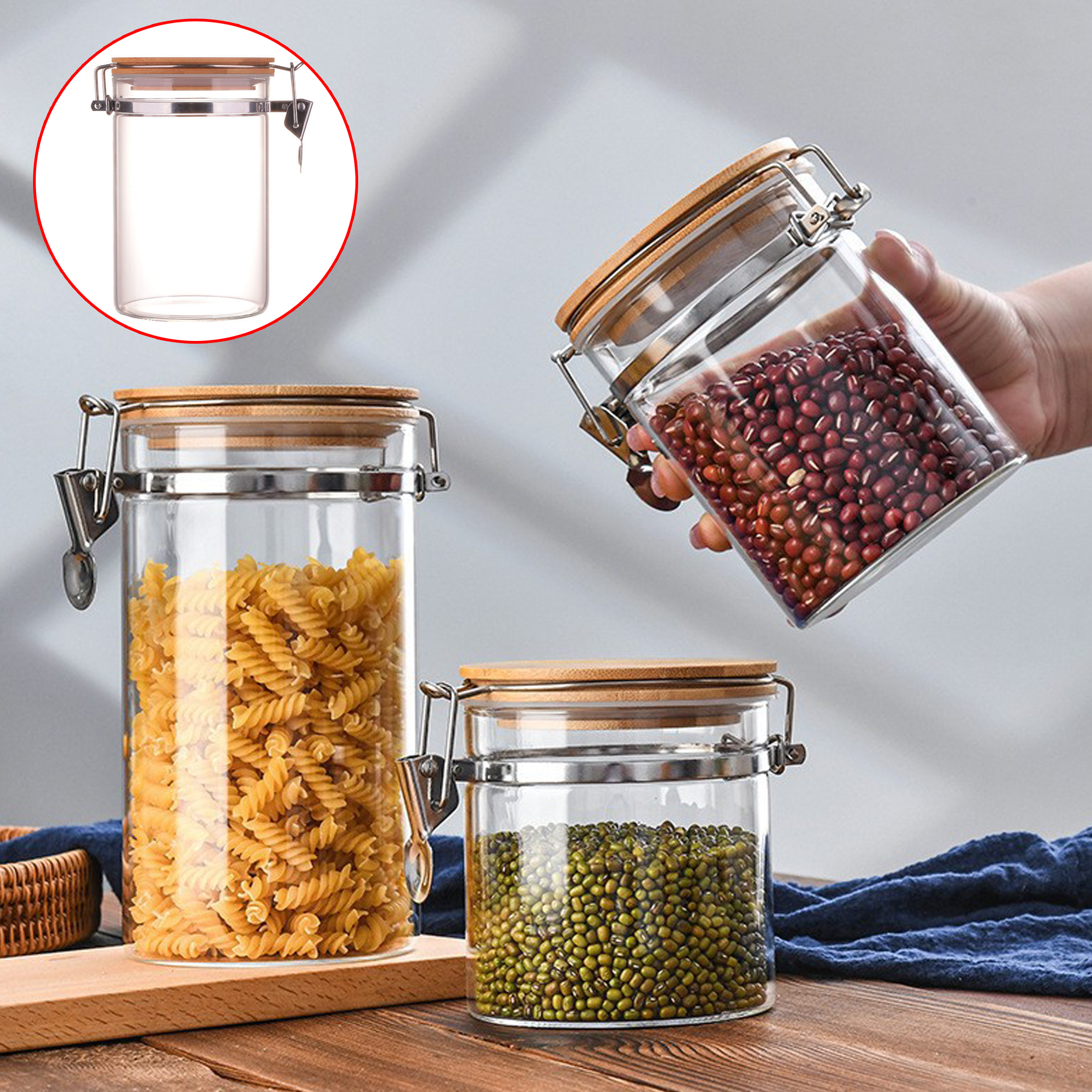 Airtight Bamboo Lid Glass Storage Jars for Home Use