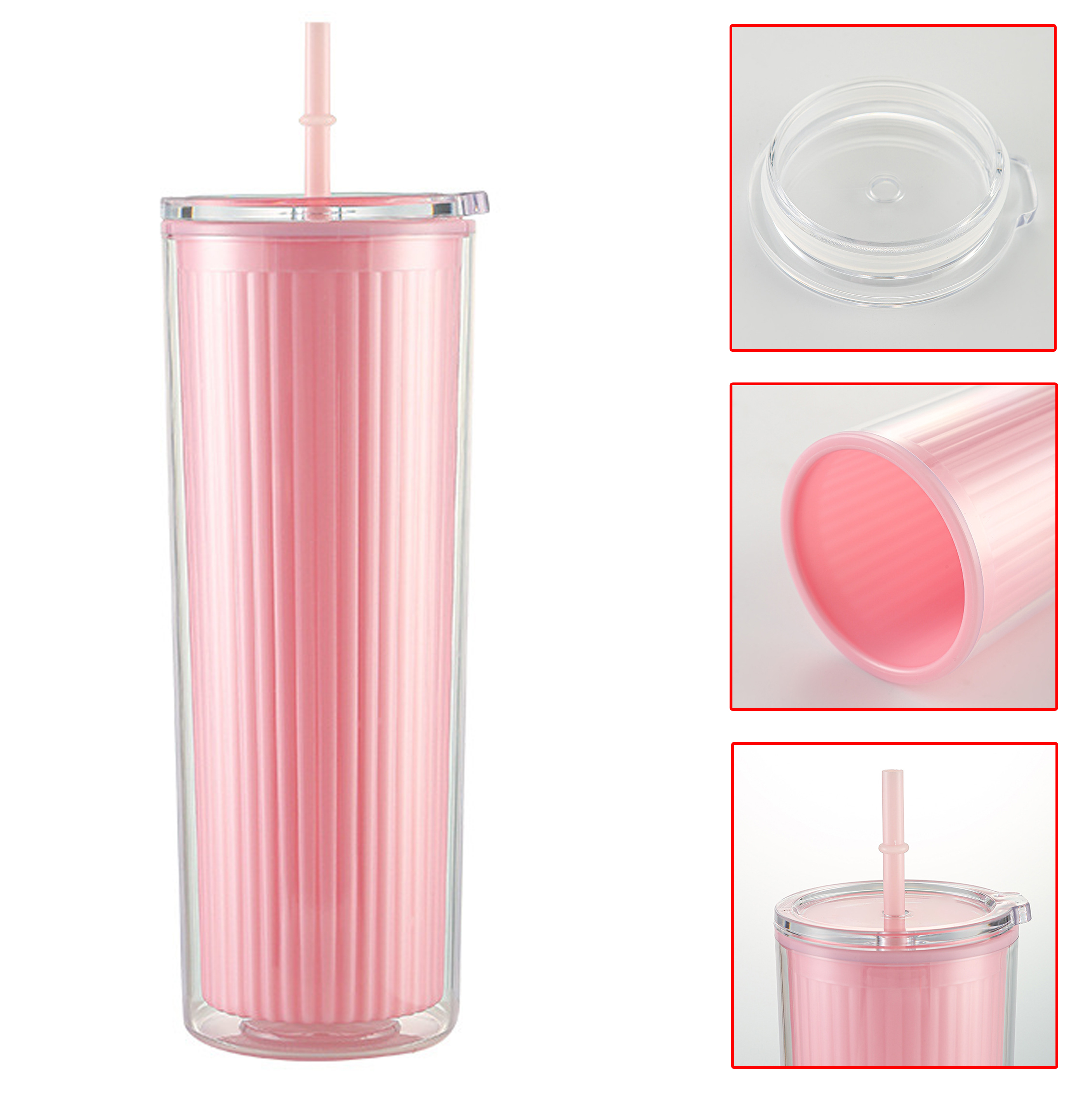 4-Piece Set 750ml Double-Walled Plastic Straw Cup