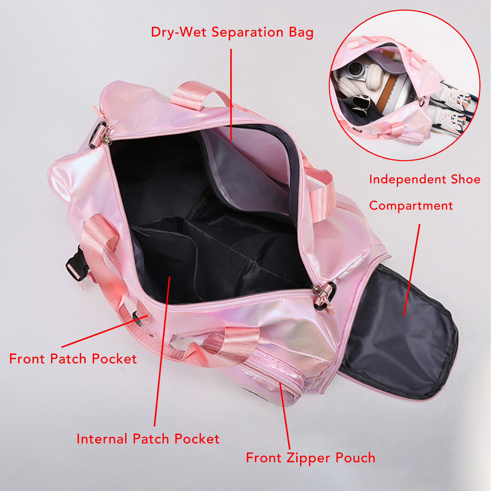 Holographic Duffle Bag, 45L Iridescent Gym Bag