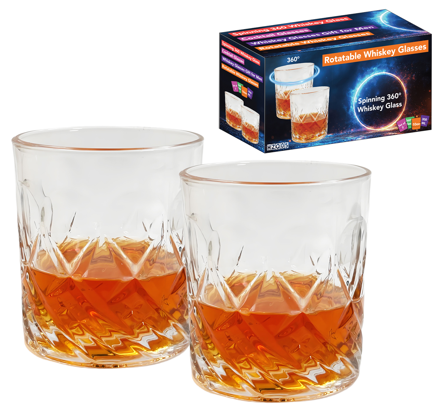 2 Piece Set of Revolving Whiskey Glasses