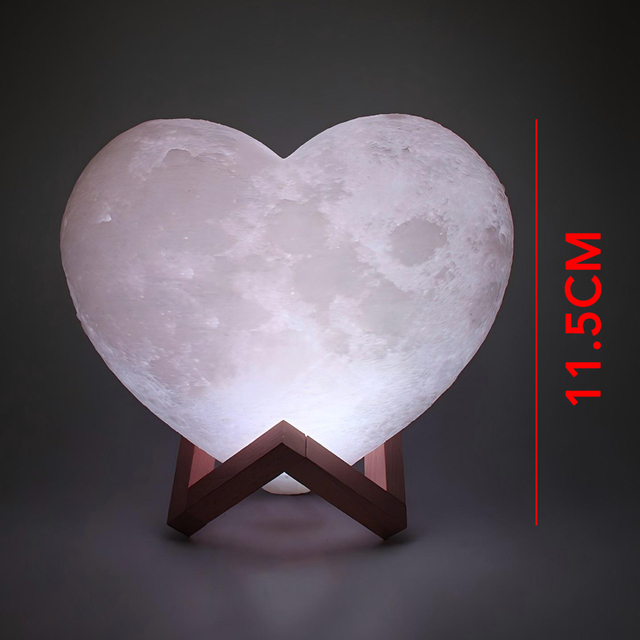 Heart Shaped 3D Moon Night Light with Wooden Stand