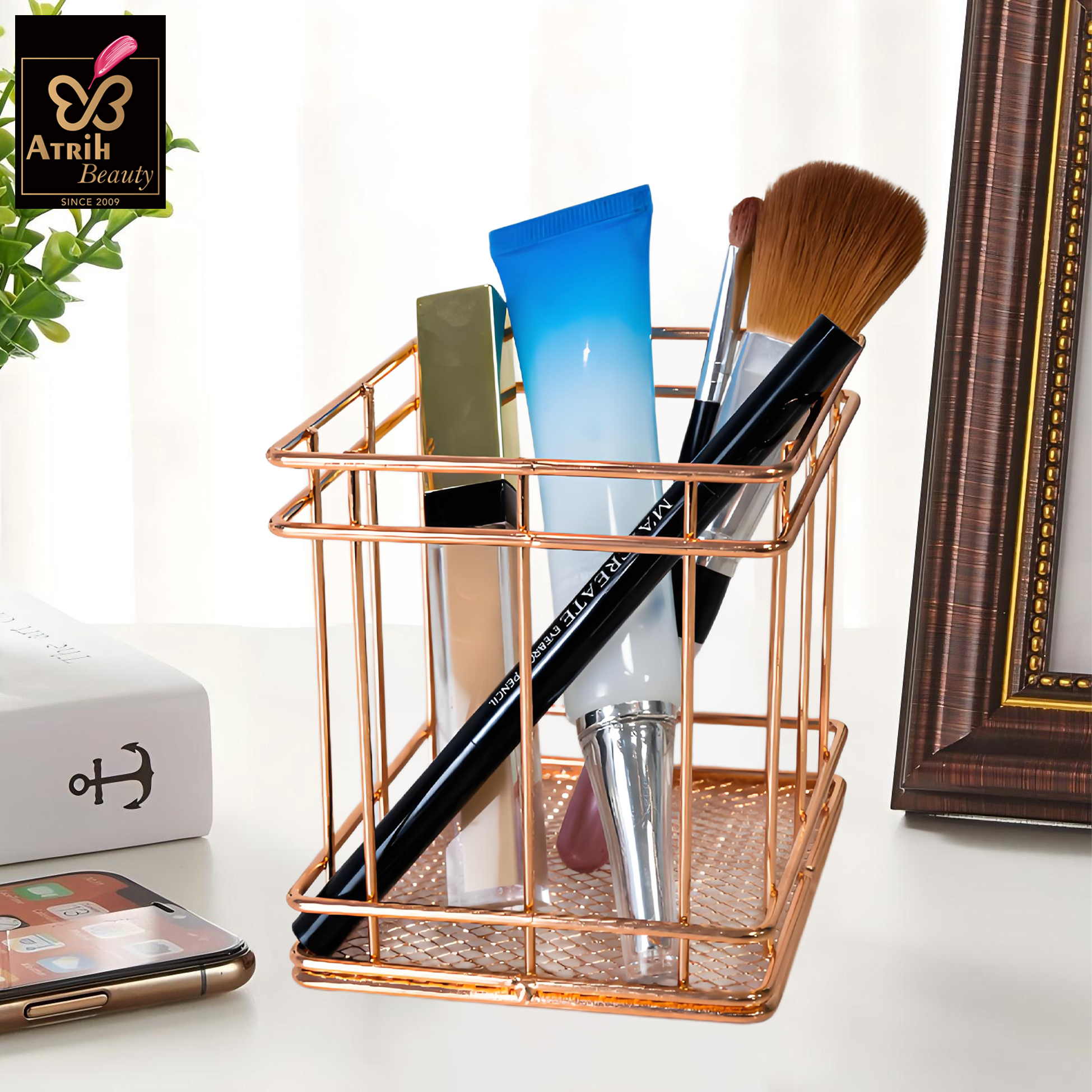 Rose Gold Iron Makeup Brush Organizer