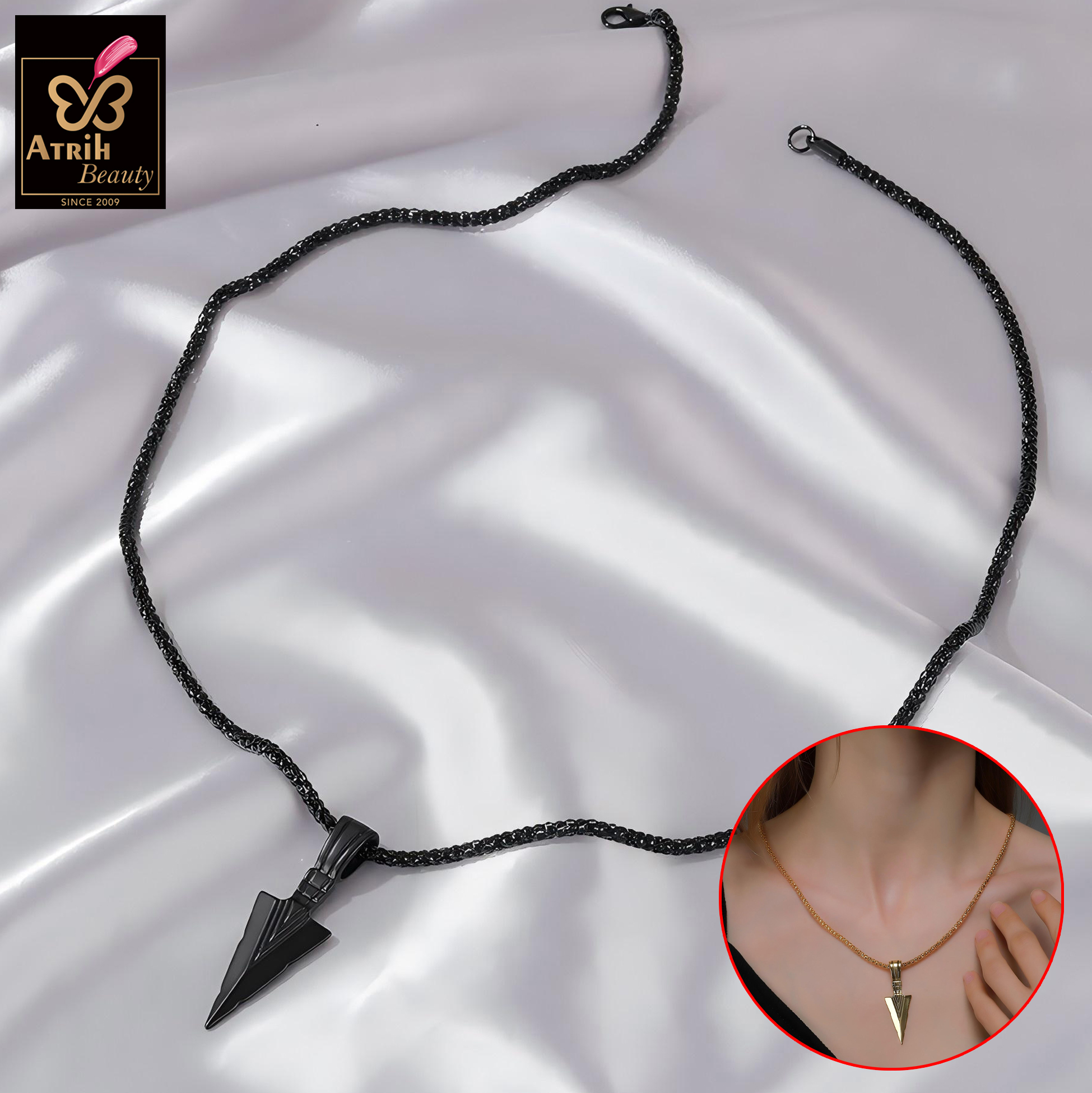 Black Arrowhead Pendant Necklace Gothic Style Jewelry