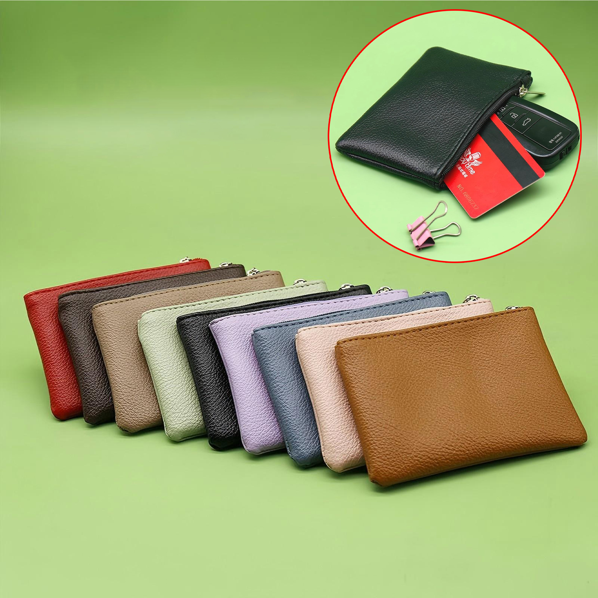PU Leather Zippered Card & Coin Wallet