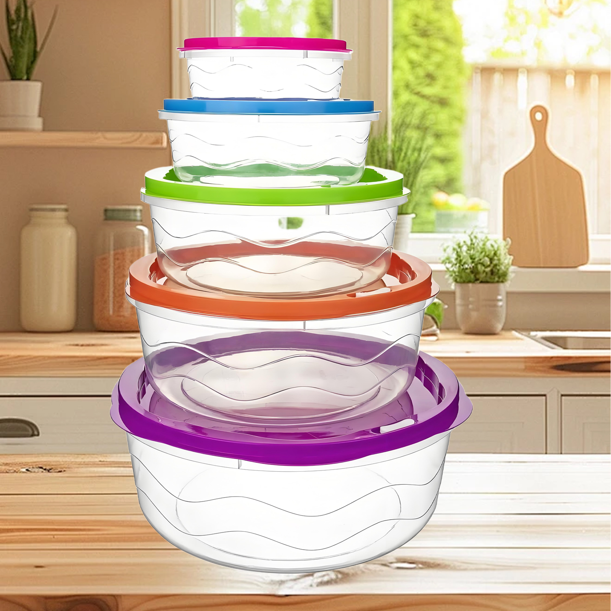 5 Piece Plastic Food Storage Bowl Set