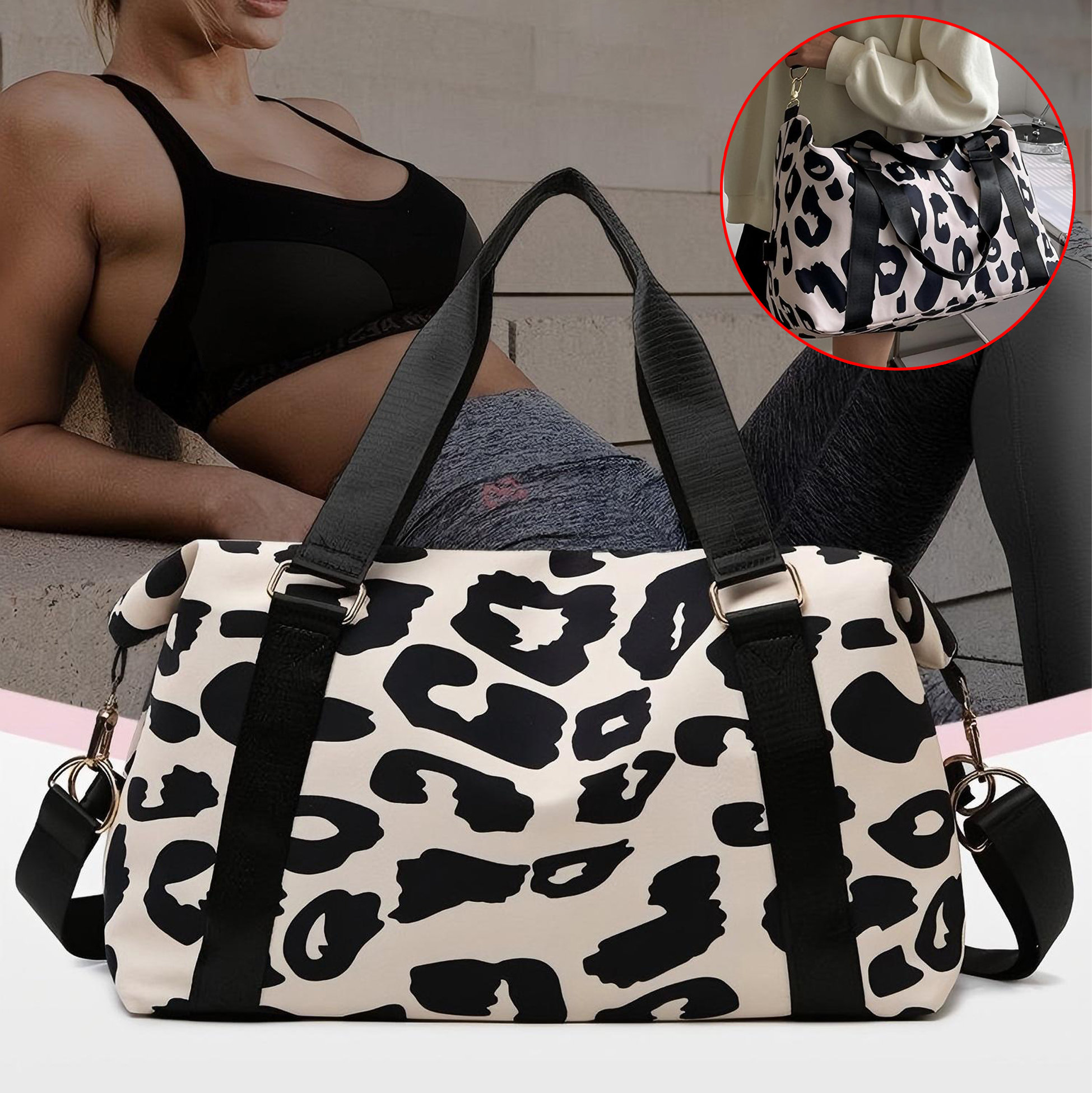 Black & White Leopard Print Duffel Bag