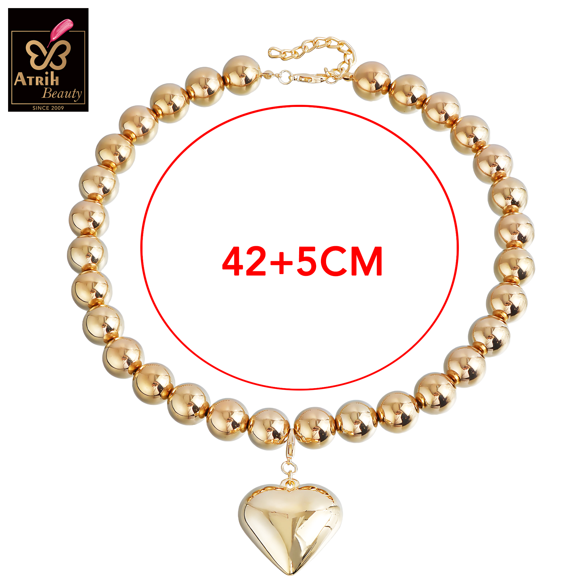 Gold Tone Beaded Choker Necklace with Heart Pendant