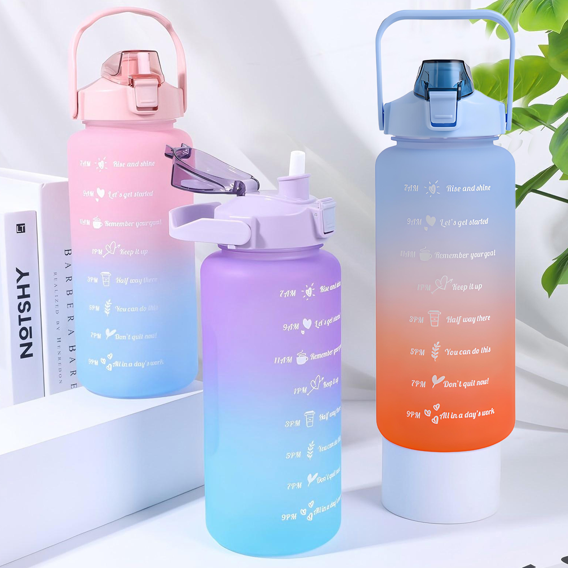 2L Large Capacity Motivational Water Bottle