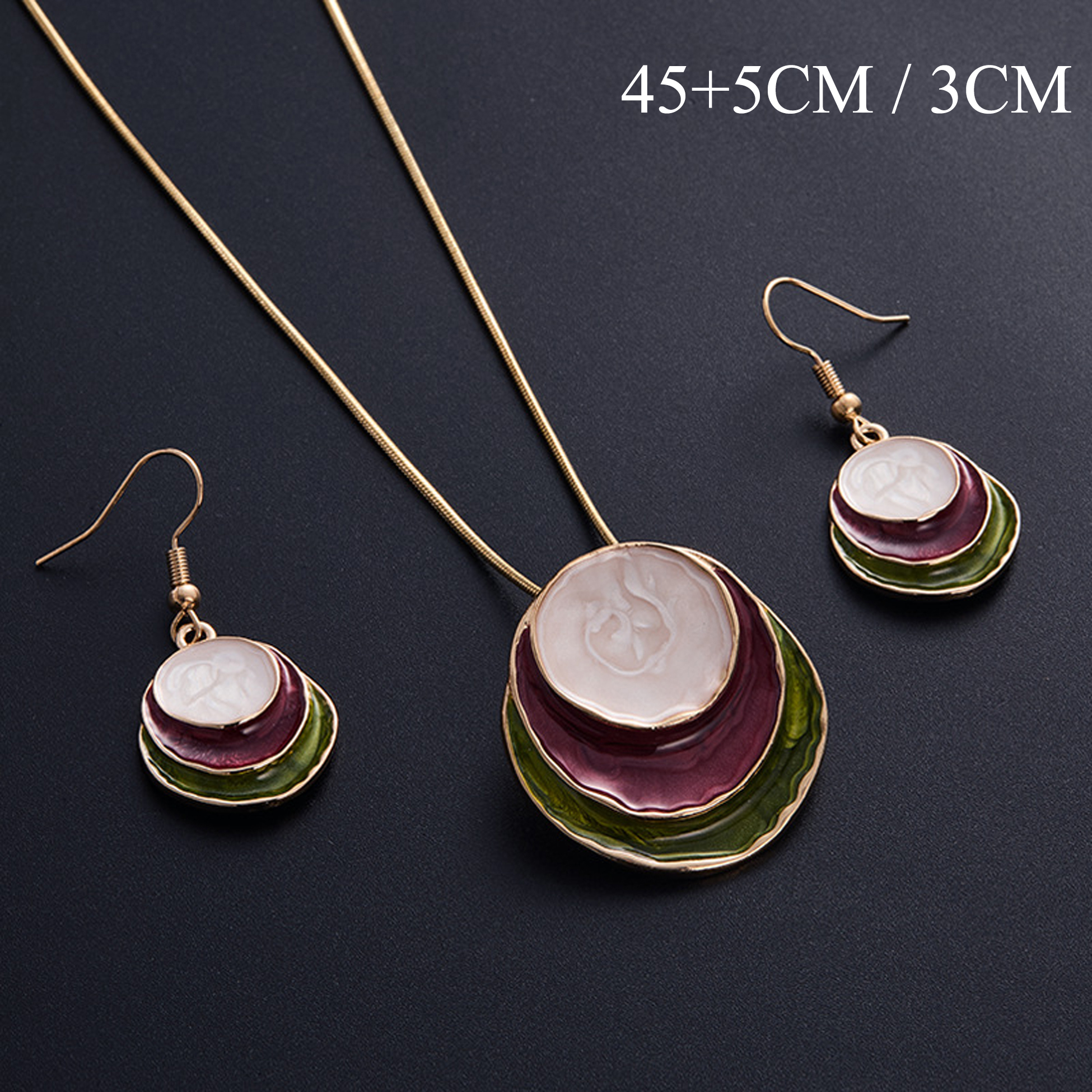 Enamel&White Stone Jewelry Set - Necklace & Earrings