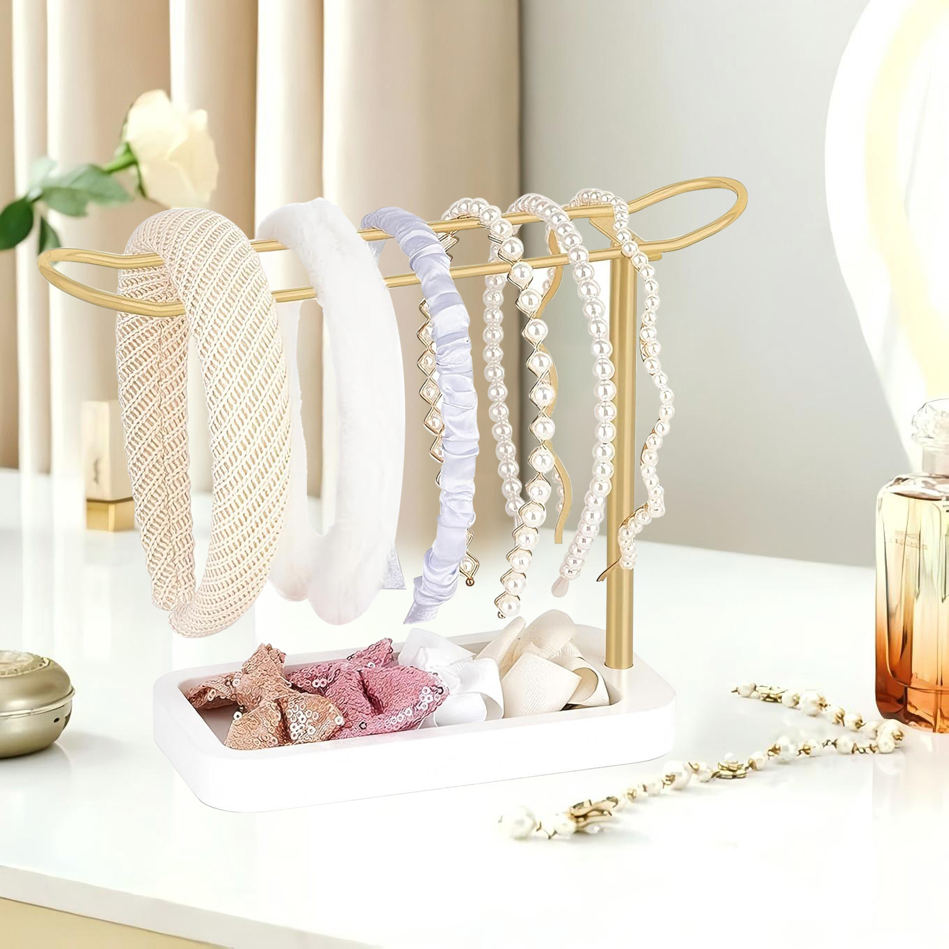 Gold Metal Headband & Hair Accessory Organizer Rack