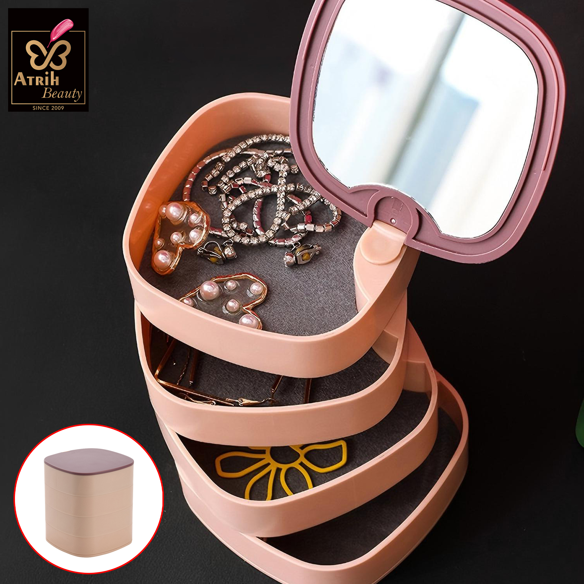 4 Tier Jewelry Storage Box with Mirror