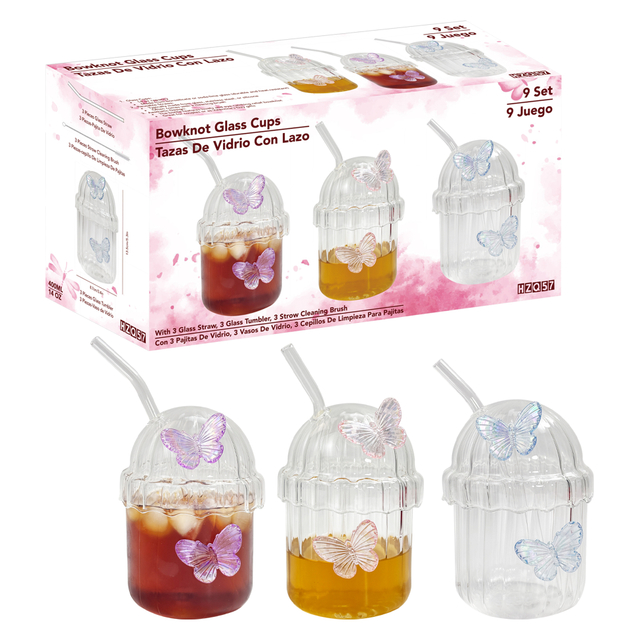 Butterfly - Decorated Glass Straw Cup