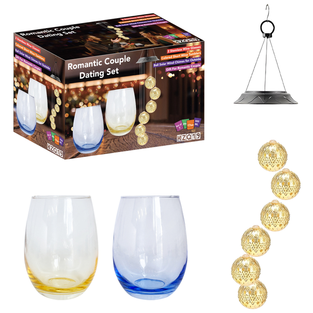 Romantic Wine Glass & Hanging Night Light Set