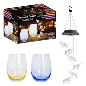 Elephant - Themed Wine Glass & Wind Chime Night Light Set