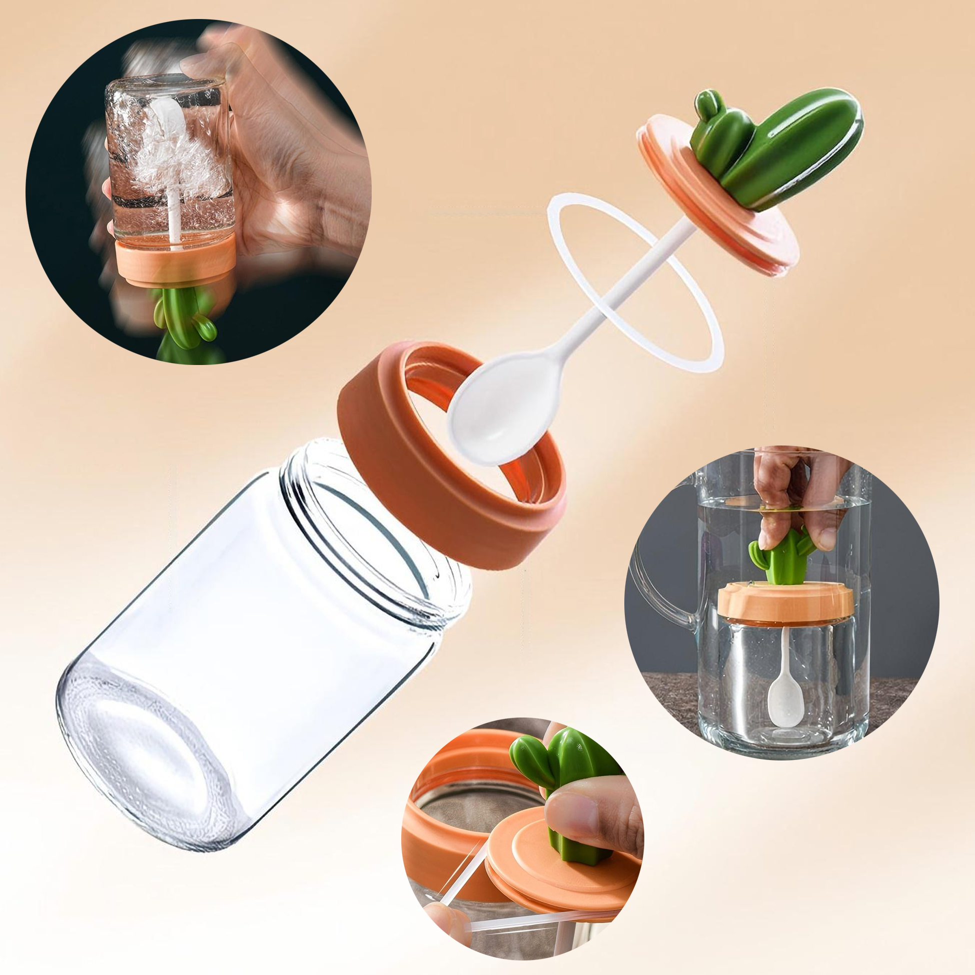 Cactus Topped Glass Seasoning Jar