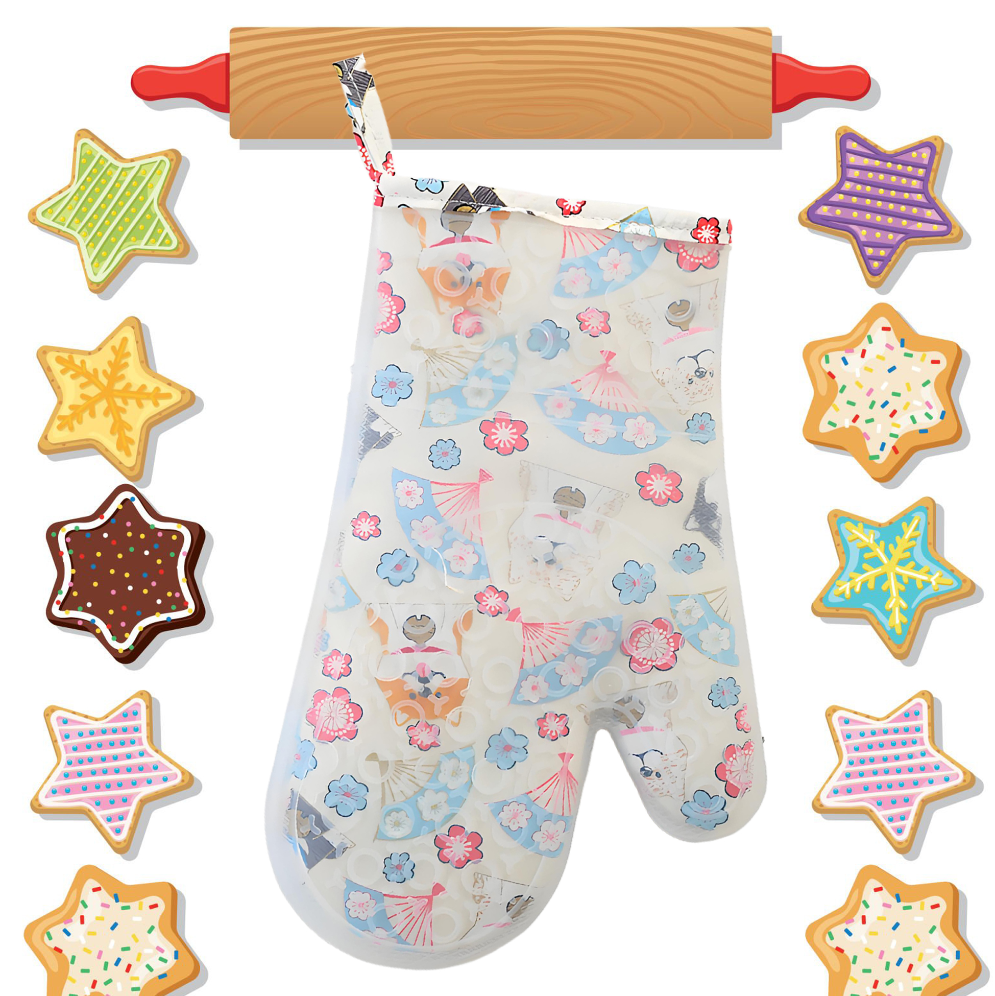 Floral Patterned Silicone Oven Mitt