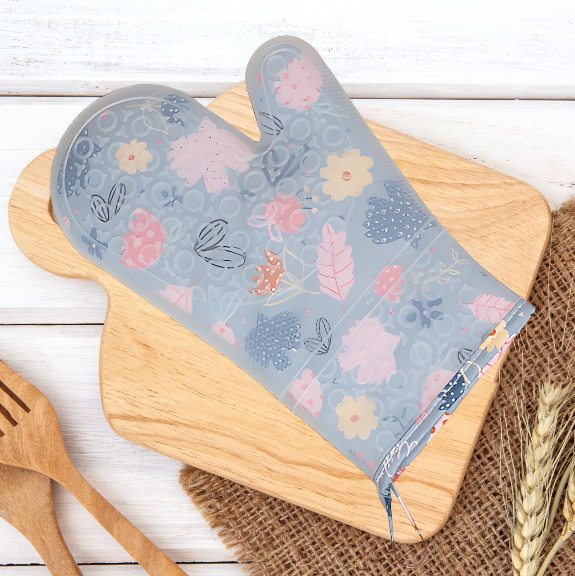 Floral Themed Silicone Oven Mitt