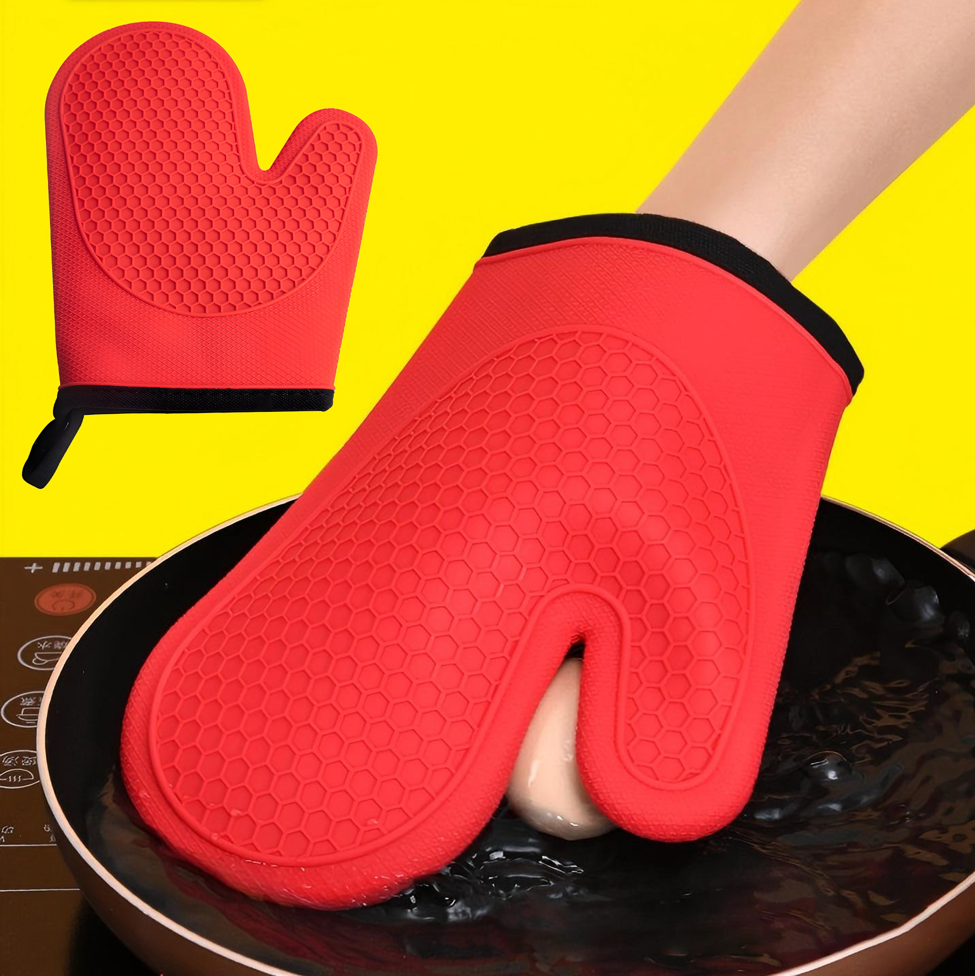 Vibrant Red Silicone Oven Mitt