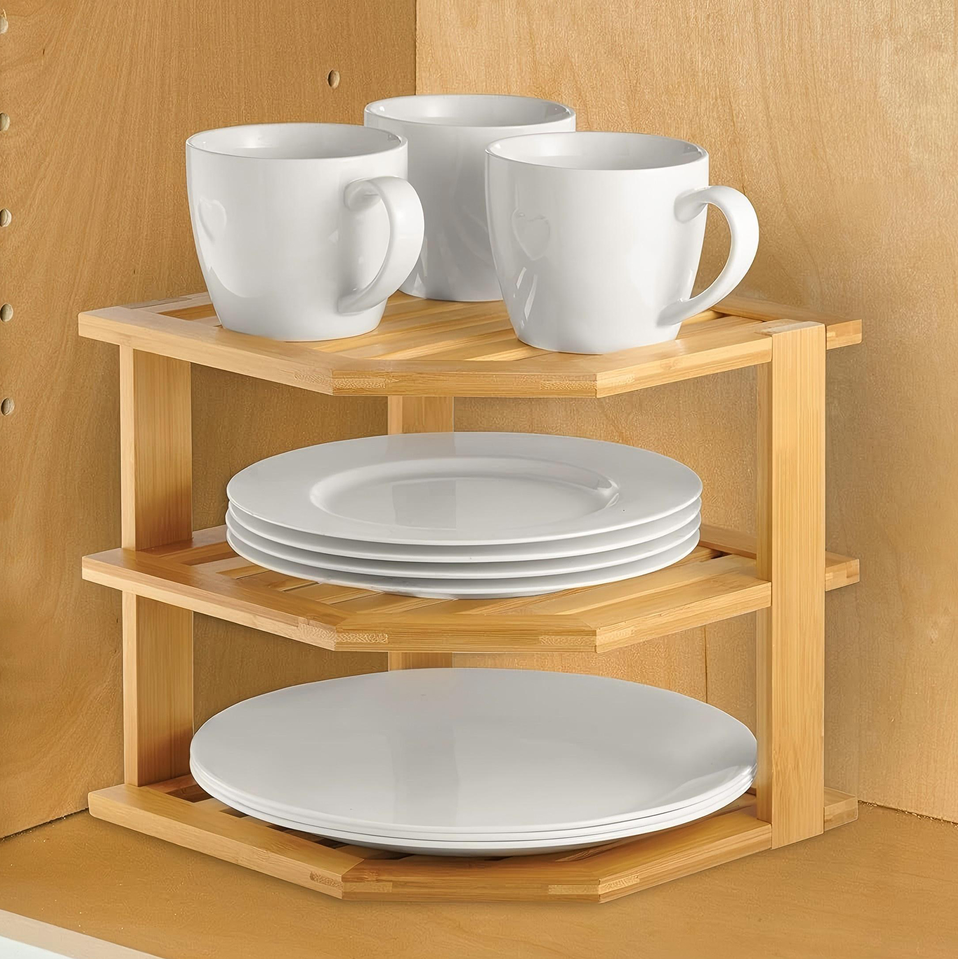 3-Tier Bamboo Plate And Dish Rack