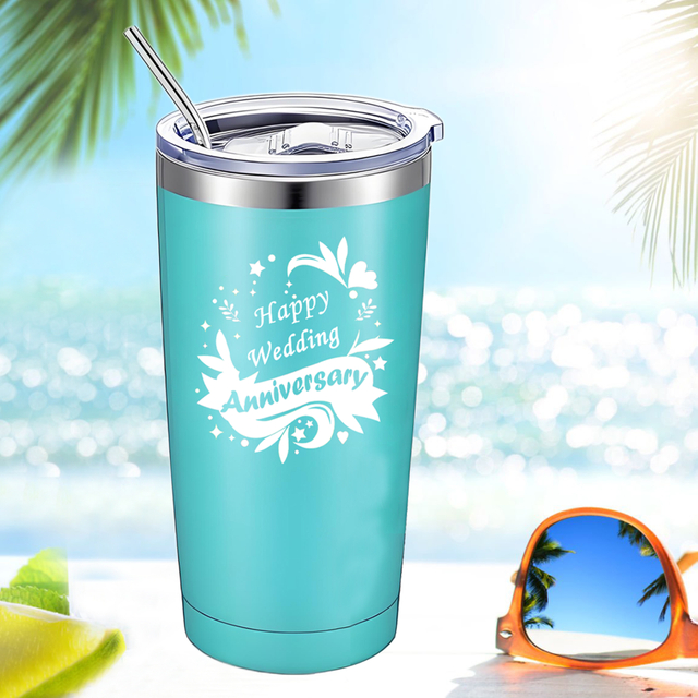 "Happy Wedding Anniversary" Stainless Steel Tumbler & Keychain Set