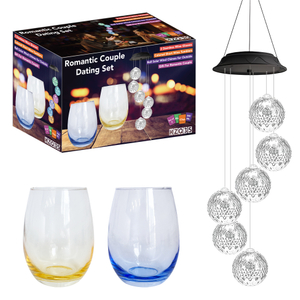Romantic Globe Wind Chime & Color Tinted Wine Glass Set