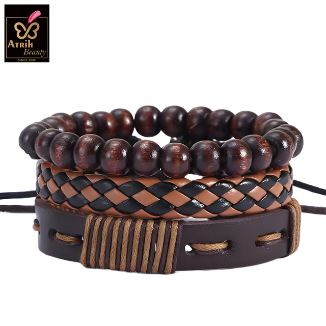 Handmade Wooden Bead And PU Bracelet