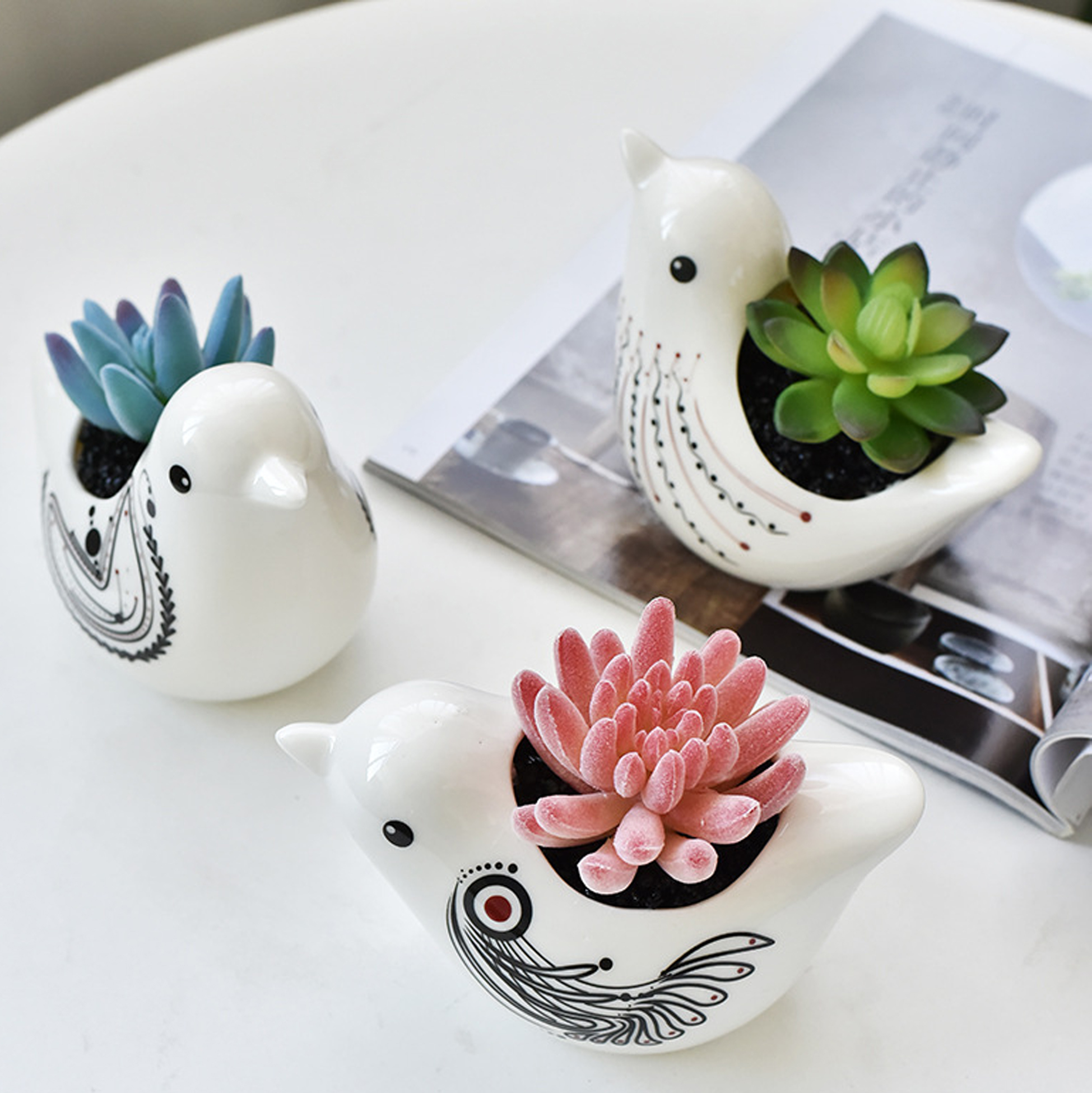 Set of 2 Birds Shaped Ceramic Succulent Pot