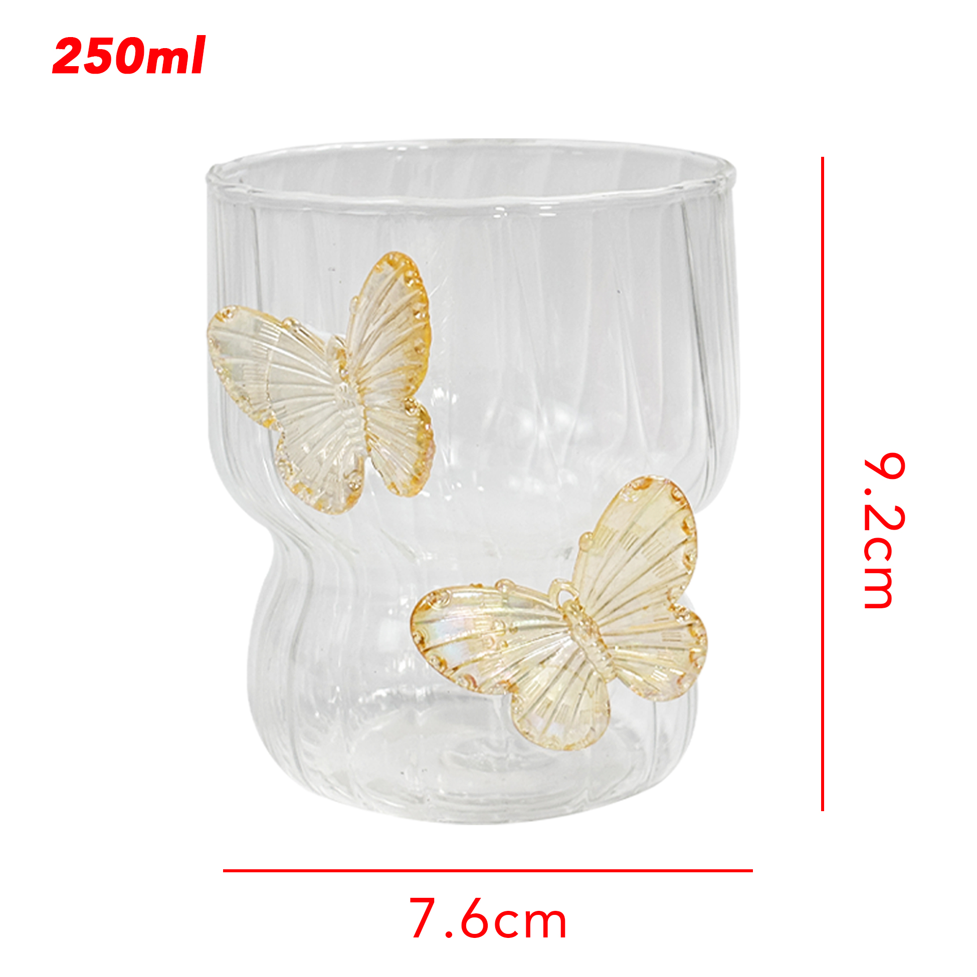 Butterfly Decorated Ribbed Glass Tumbler Set