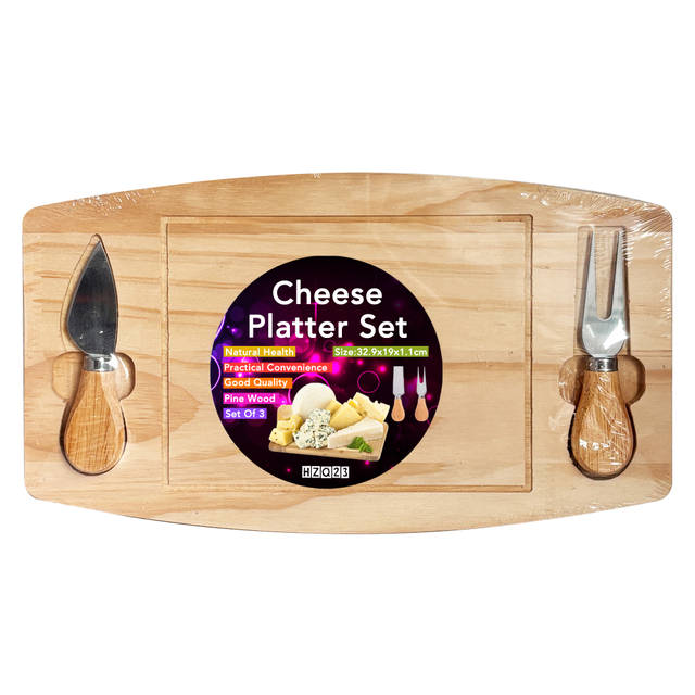 Dual Tool Wooden Cheese Serving Board