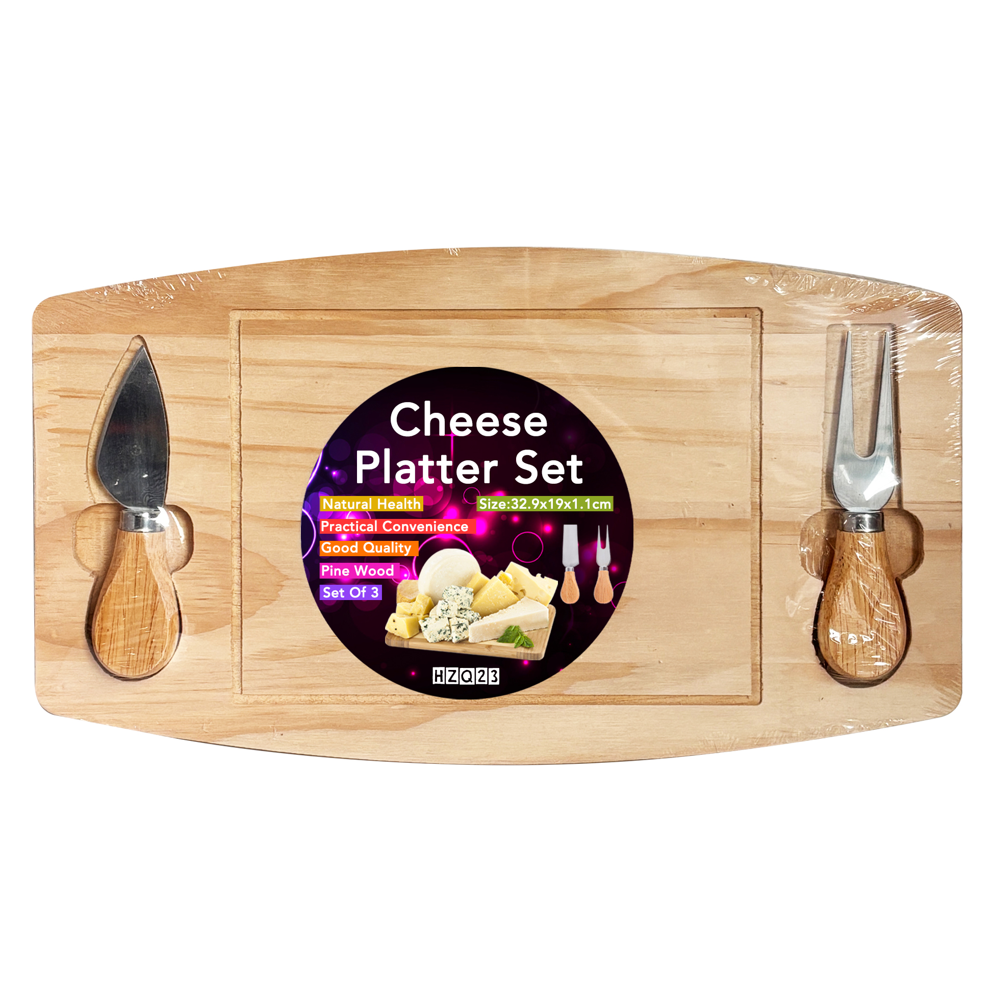 Dual Tool Wooden Cheese Serving Board