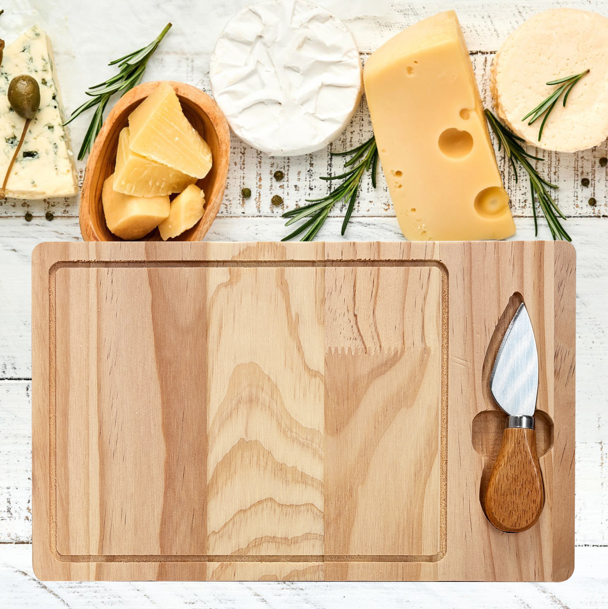 Wooden Cheese Board with Built in Knife
