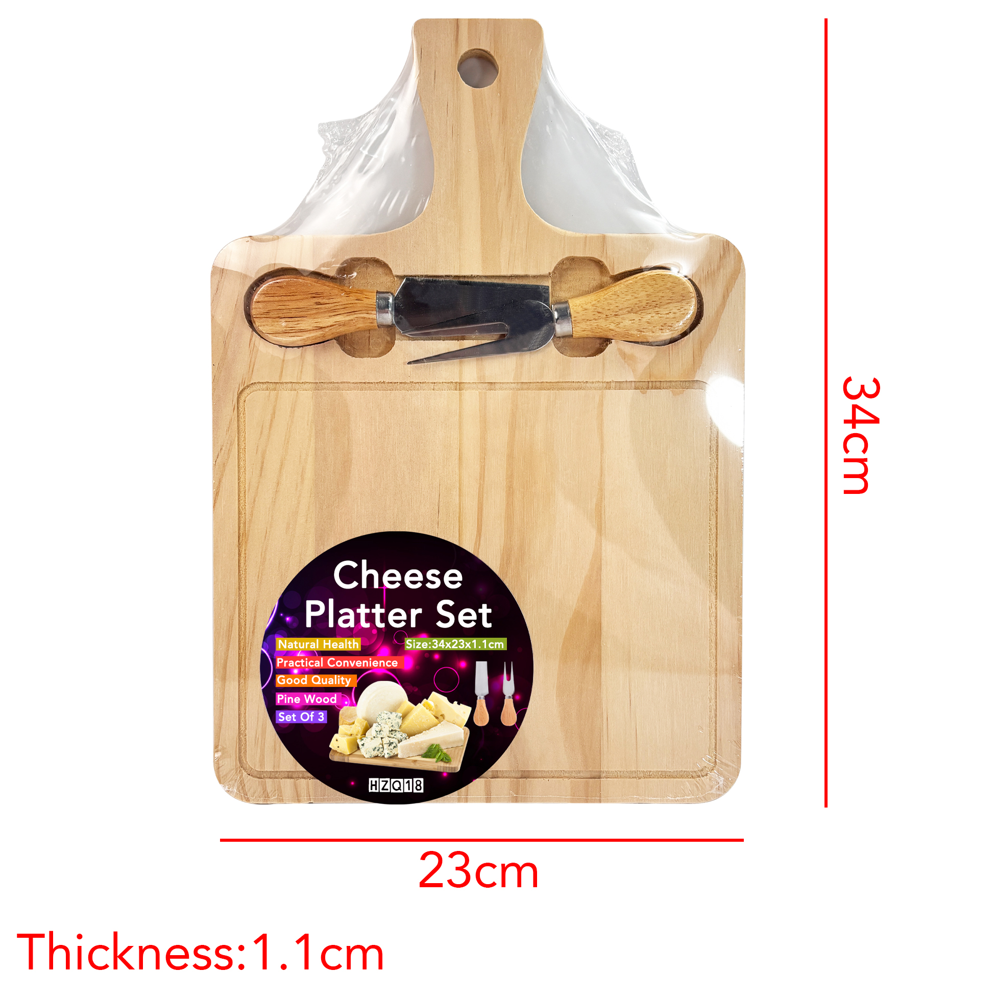 Natural Pine Wood Cheese Platter Set with Tools